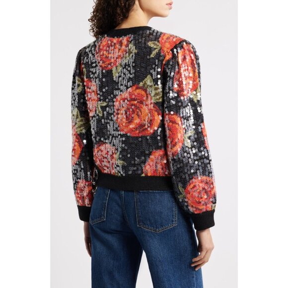 NWT Farm Rio Latin Roses Floral Sequin Knit Cardigan M $298 - Picture 9 of 9